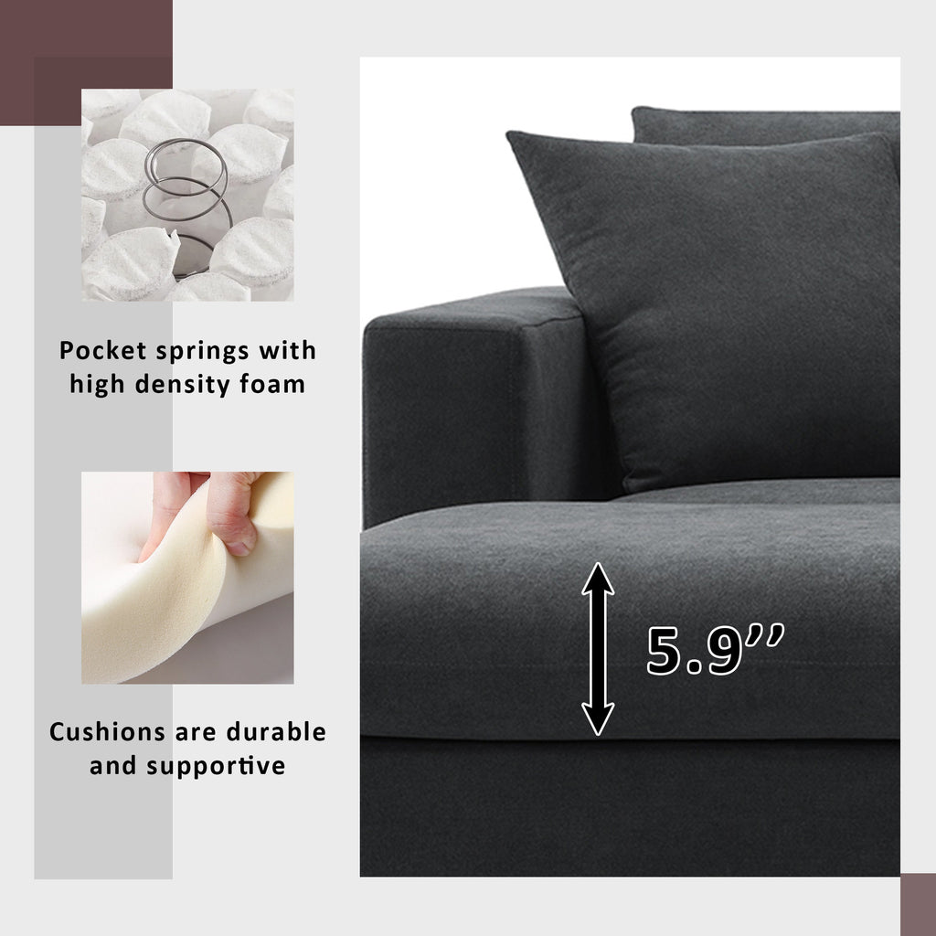 [VIDEO provided] [New] 100.4*64.6 Modern Sectional Sofa,L-shaped Couch Set with 2 Free pillows,4-seat Polyester Fabric Couch Set with Convertible Ottoman for Living Room, Apartment, Office,4 Colors