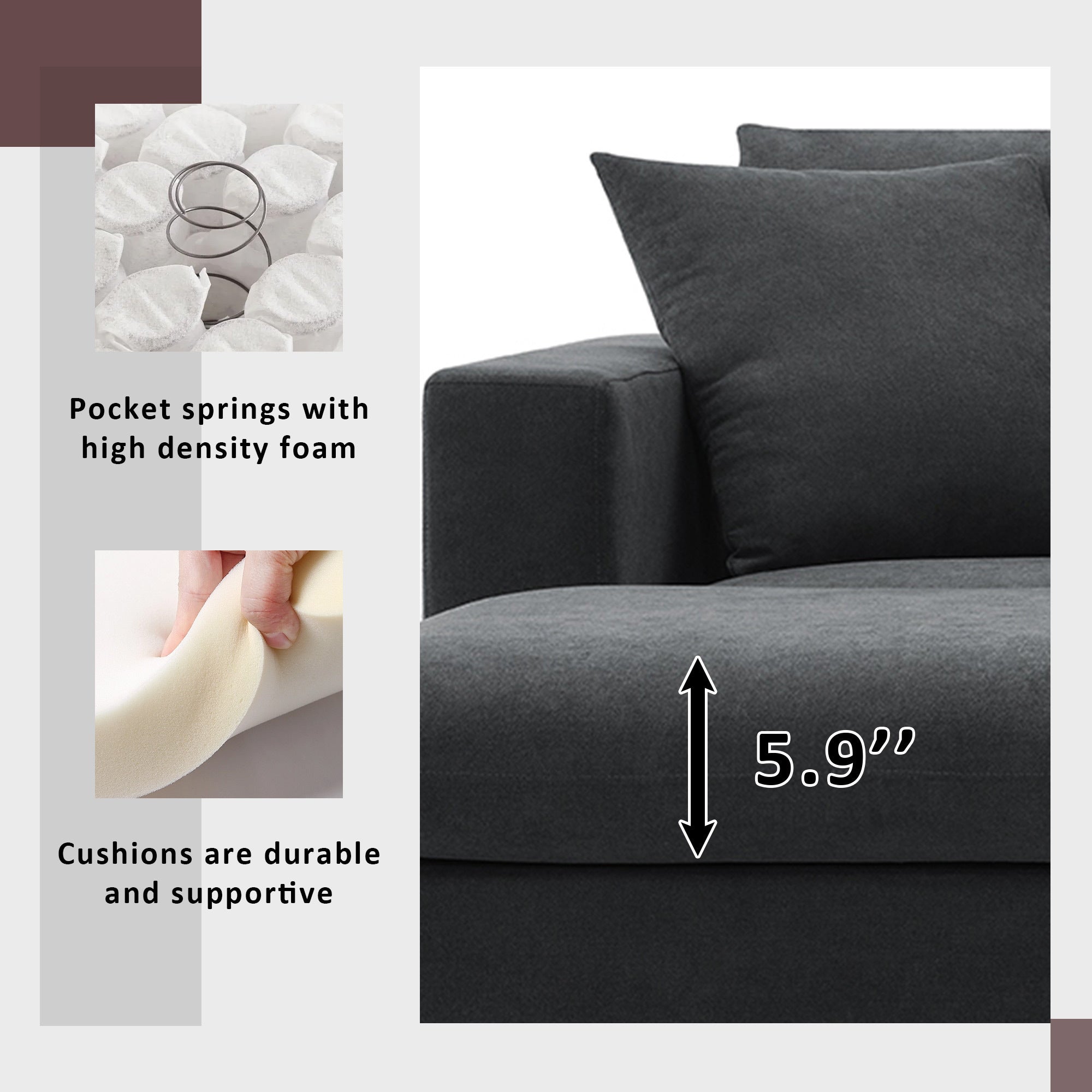 [VIDEO provided] [New] 100.4*64.6 Modern Sectional Sofa,L-shaped Couch Set with 2 Free pillows,4-seat Polyester Fabric Couch Set with Convertible Ottoman for Living Room, Apartment, Office,4 Colors