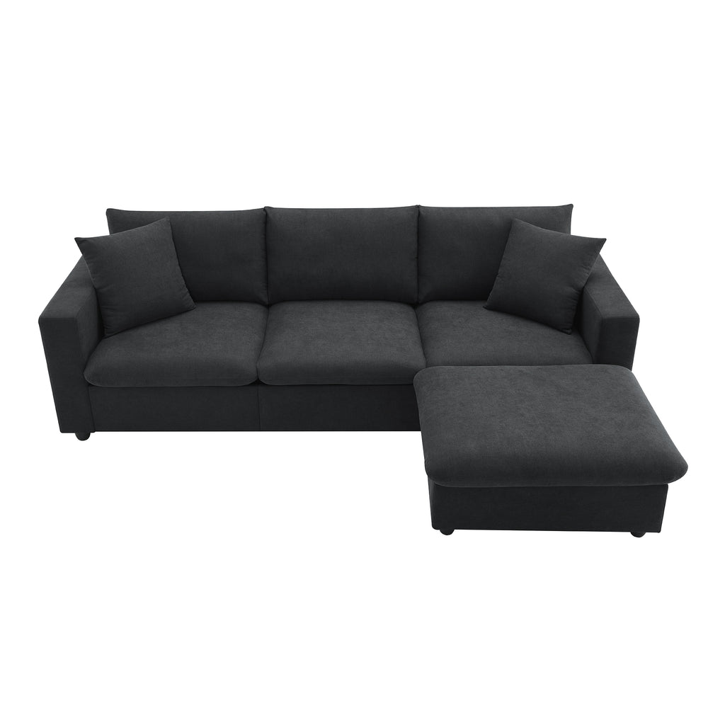 [VIDEO provided] [New] 100.4*64.6 Modern Sectional Sofa,L-shaped Couch Set with 2 Free pillows,4-seat Polyester Fabric Couch Set with Convertible Ottoman for Living Room, Apartment, Office,4 Colors