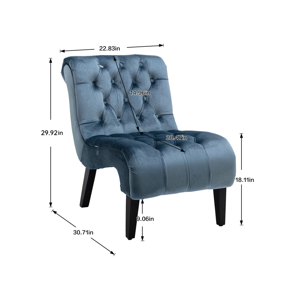 COOLMORE Modern Velvet Armless Accent Living Room Chair / Leisure Chair,Upholstered Fabric Button Comfortable Chair with Wooden Legs for Bedroom, Living Room, Office (Light Blue Velvet)