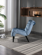 COOLMORE Modern Velvet Armless Accent Living Room Chair / Leisure Chair,Upholstered Fabric Button Comfortable Chair with Wooden Legs for Bedroom, Living Room, Office (Light Blue Velvet)