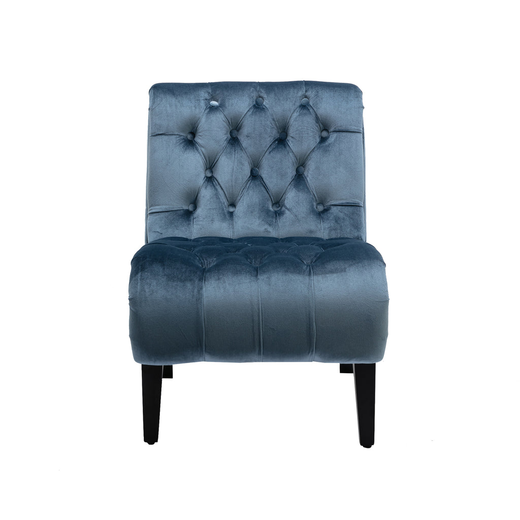 COOLMORE Modern Velvet Armless Accent Living Room Chair / Leisure Chair,Upholstered Fabric Button Comfortable Chair with Wooden Legs for Bedroom, Living Room, Office (Light Blue Velvet)
