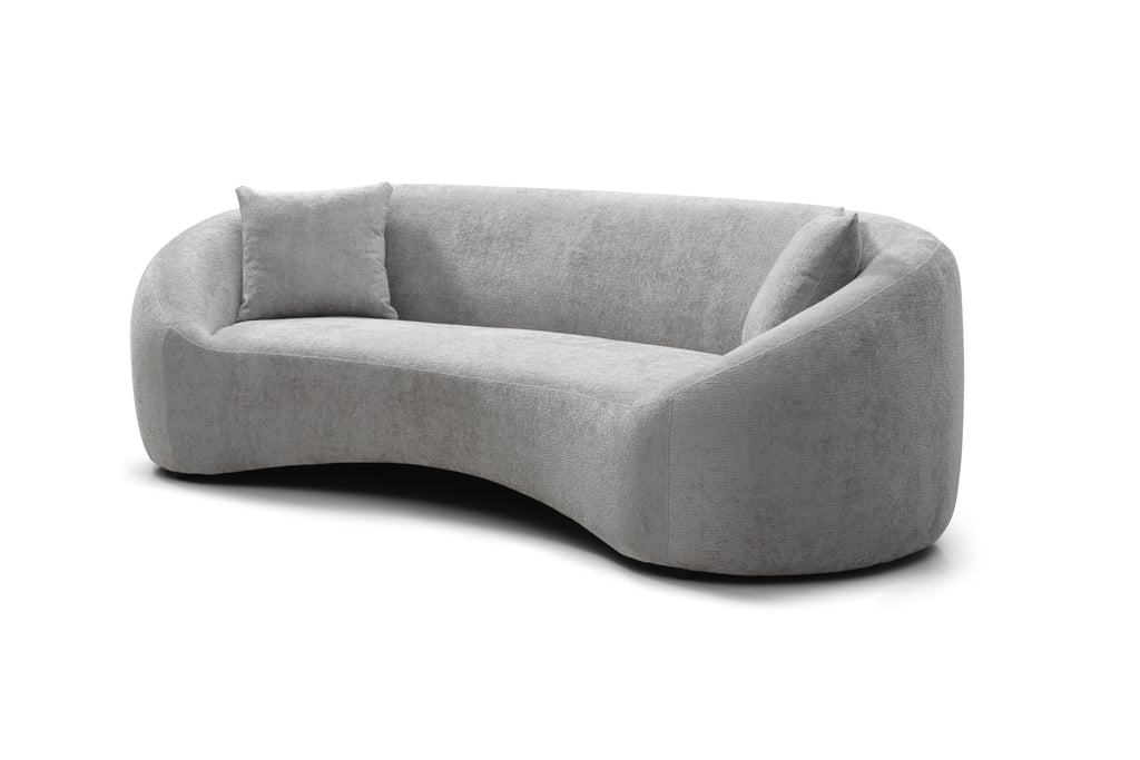 Minimalist Curved Sofa, 3 Seater, Chenille Velvet Fabric Upholstered Sofa, Tight Curved Back Velvet Cloud Couch for Living Room Apartment Office, Light Gray