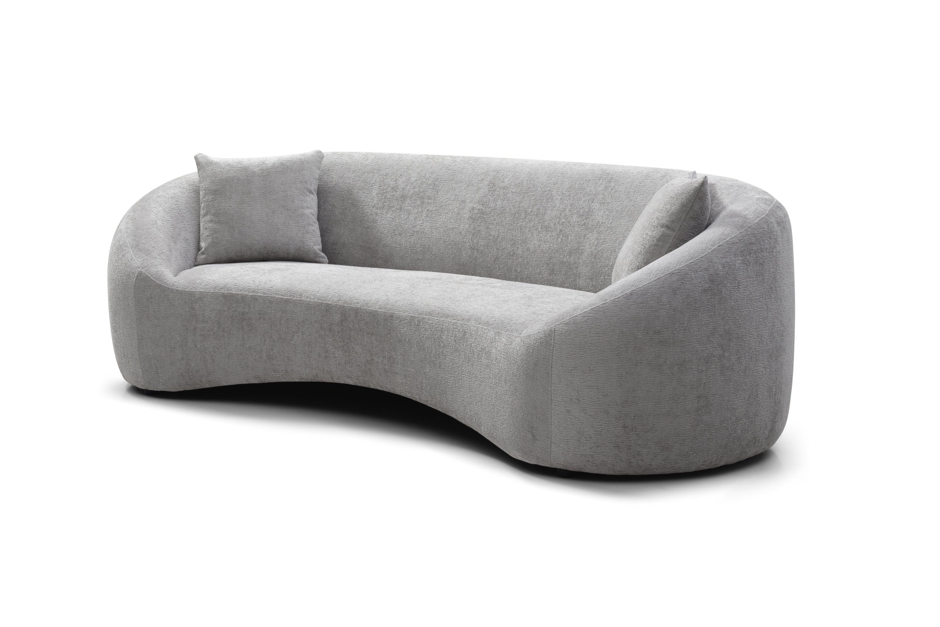 Minimalist Curved Sofa, 3 Seater, Chenille Velvet Fabric Upholstered Sofa, Tight Curved Back Velvet Cloud Couch for Living Room Apartment Office, Light Gray