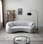 Minimalist Curved Sofa, 3 Seater, Chenille Velvet Fabric Upholstered Sofa, Tight Curved Back Velvet Cloud Couch for Living Room Apartment Office, Light Gray