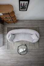 Minimalist Curved Sofa, 3 Seater, Chenille Velvet Fabric Upholstered Sofa, Tight Curved Back Velvet Cloud Couch for Living Room Apartment Office, Light Gray