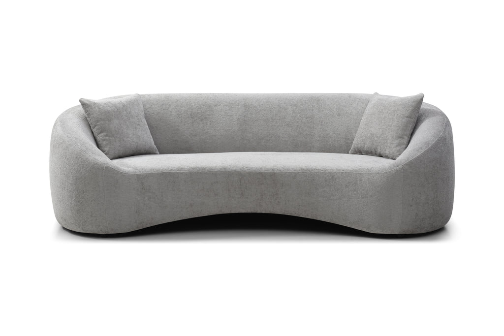 Minimalist Curved Sofa, 3 Seater, Chenille Velvet Fabric Upholstered Sofa, Tight Curved Back Velvet Cloud Couch for Living Room Apartment Office, Light Gray
