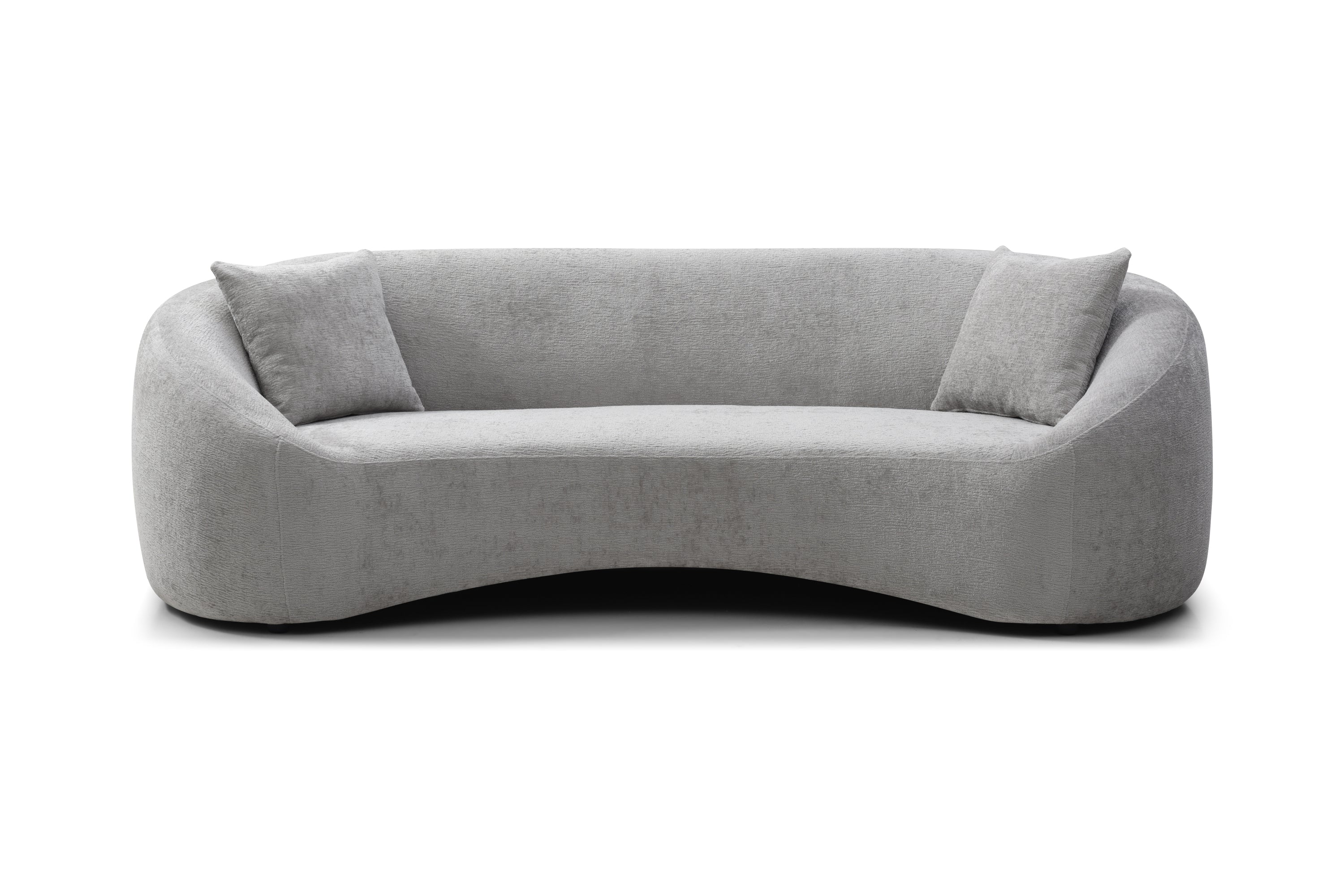 Minimalist Curved Sofa, 3 Seater, Chenille Velvet Fabric Upholstered Sofa, Tight Curved Back Velvet Cloud Couch for Living Room Apartment Office, Light Gray