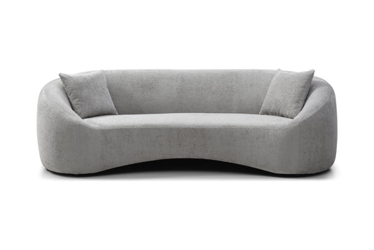 Minimalist Curved Sofa, 3 Seater, Chenille Velvet Fabric Upholstered Sofa, Tight Curved Back Velvet Cloud Couch for Living Room Apartment Office, Light Gray