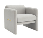 Arm Chair with waved arms, Metal decoration on both side arms, Accent chair for Primary Living Space,Living room,Bedroom, Teddy Fabric, Light Grey