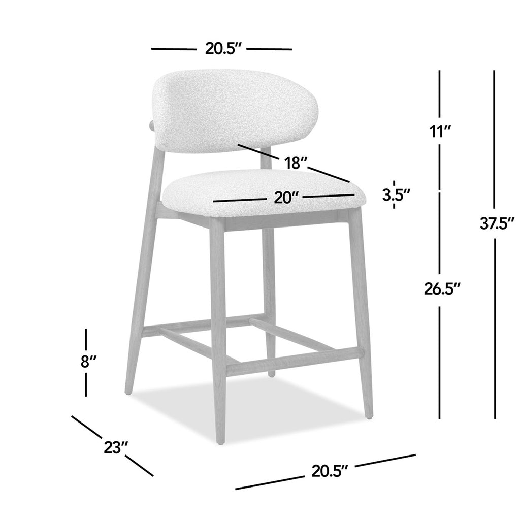 Locke 26.5' Modern Upholstered Counter Stool with Wood Frame, Salt & Pepper Boucle