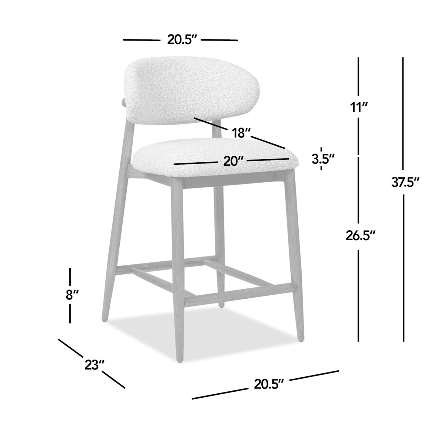 Locke 26.5' Modern Upholstered Counter Stool with Wood Frame, Salt & Pepper Boucle
