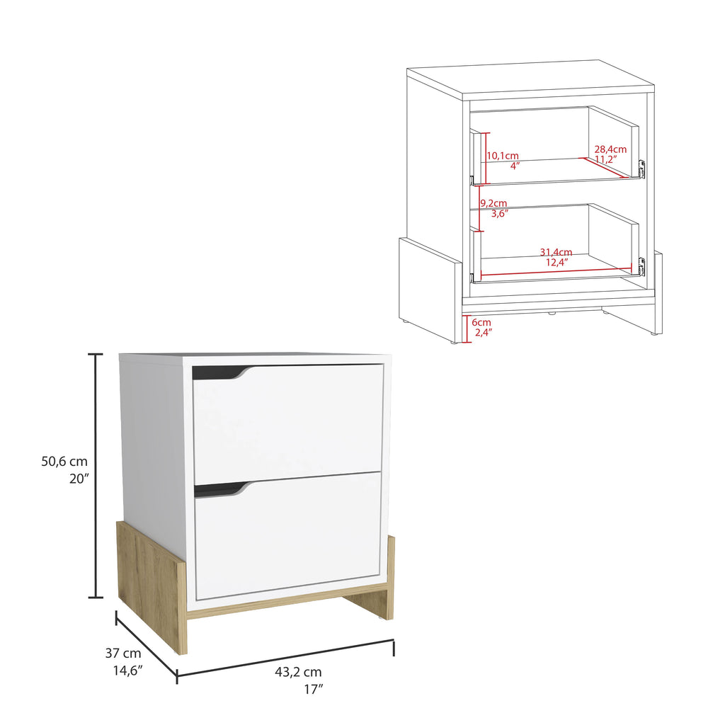 Luss Nightstand, Bedside Table with 2-Drawers