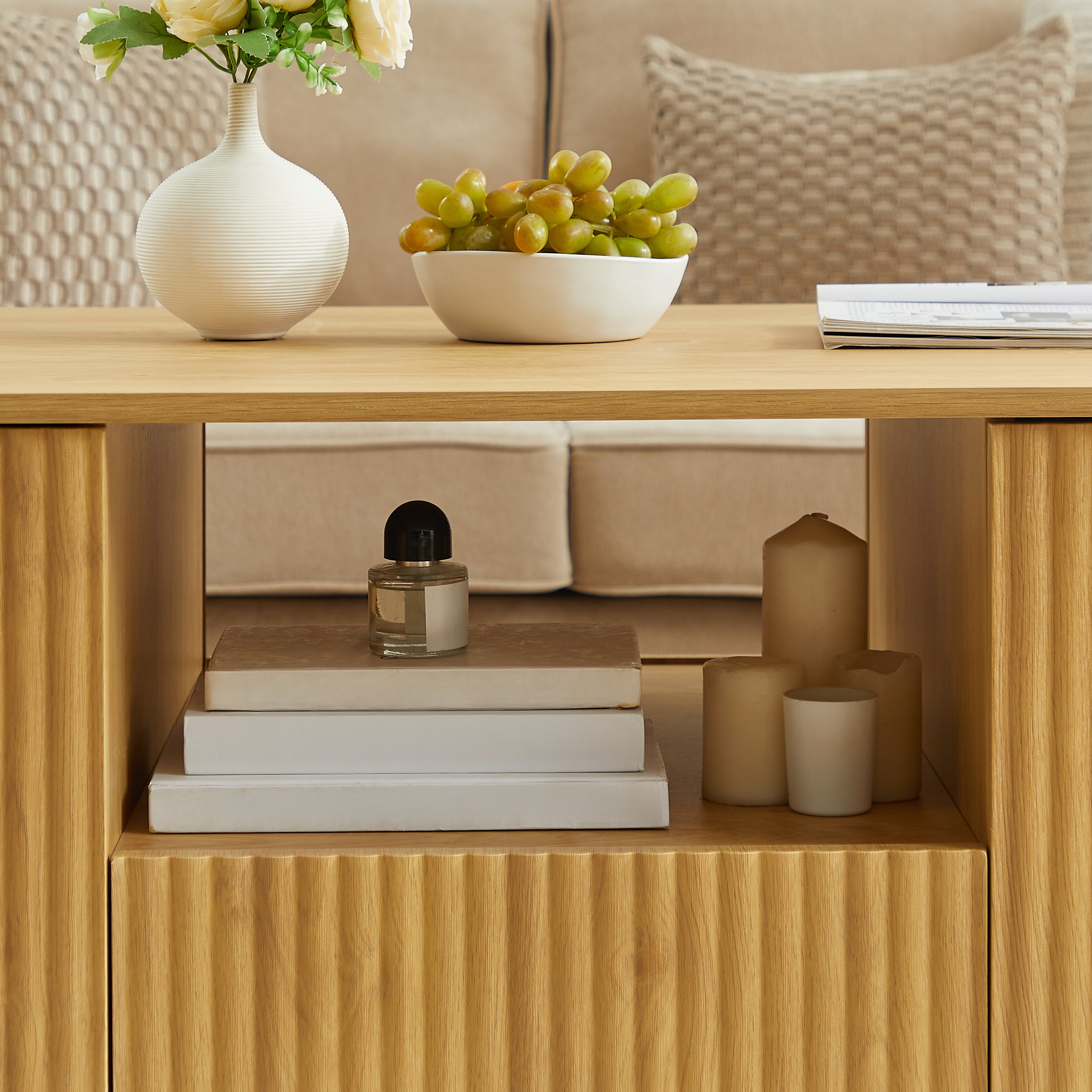 46.5'modern luxury oval coffee table with drawers and storage compartments, curved contour design, living room center coffee table, suitable for living rooms and offices, Natural, 46.5'L*27.2'W*17.7'H