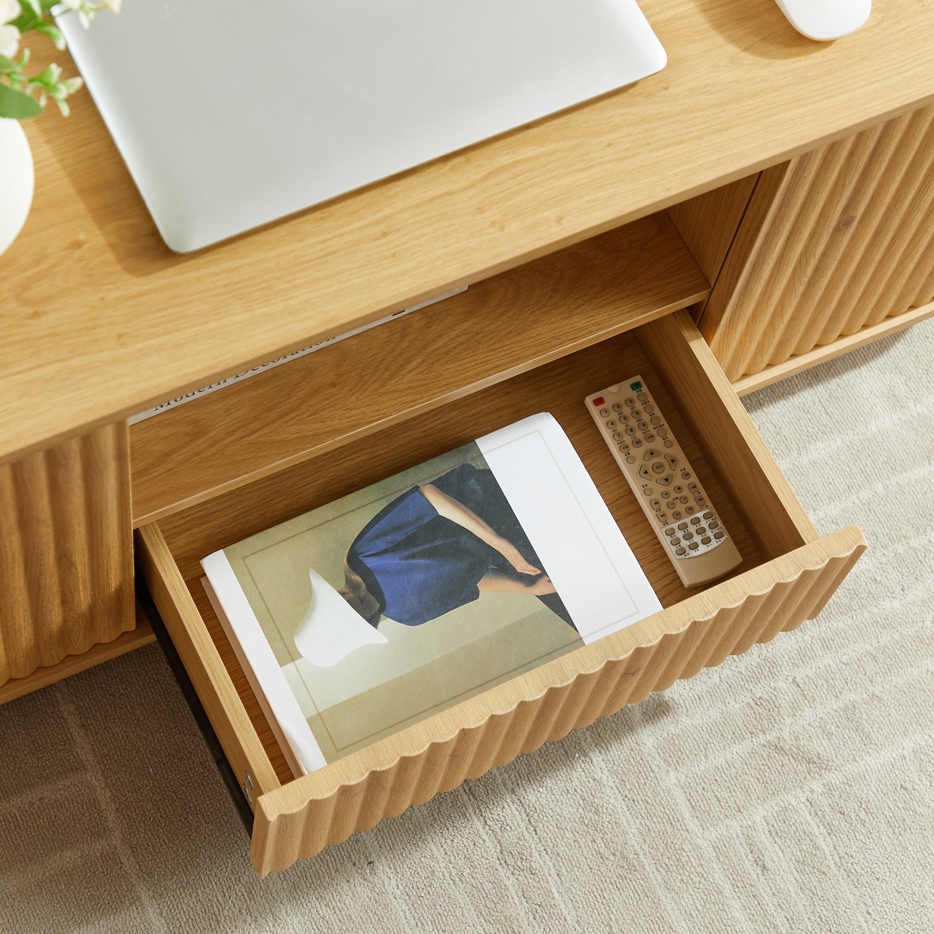 46.5'modern luxury oval coffee table with drawers and storage compartments, curved contour design, living room center coffee table, suitable for living rooms and offices, Natural, 46.5'L*27.2'W*17.7'H