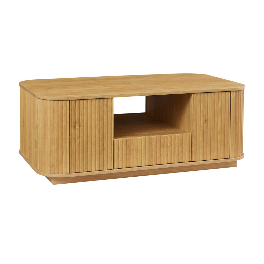 46.5'modern luxury oval coffee table with drawers and storage compartments, curved contour design, living room center coffee table, suitable for living rooms and offices, Natural, 46.5'L*27.2'W*17.7'H