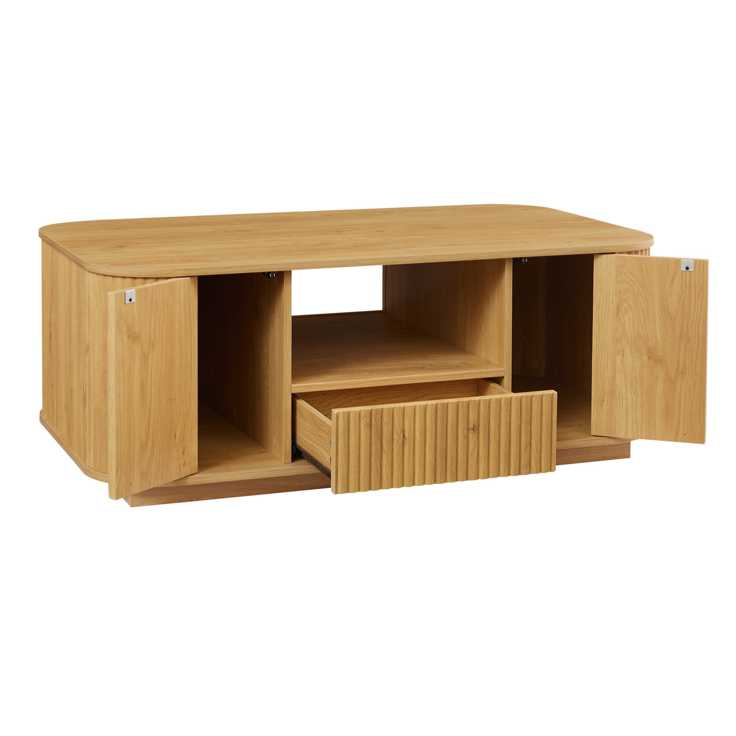 46.5'modern luxury oval coffee table with drawers and storage compartments, curved contour design, living room center coffee table, suitable for living rooms and offices, Natural, 46.5'L*27.2'W*17.7'H