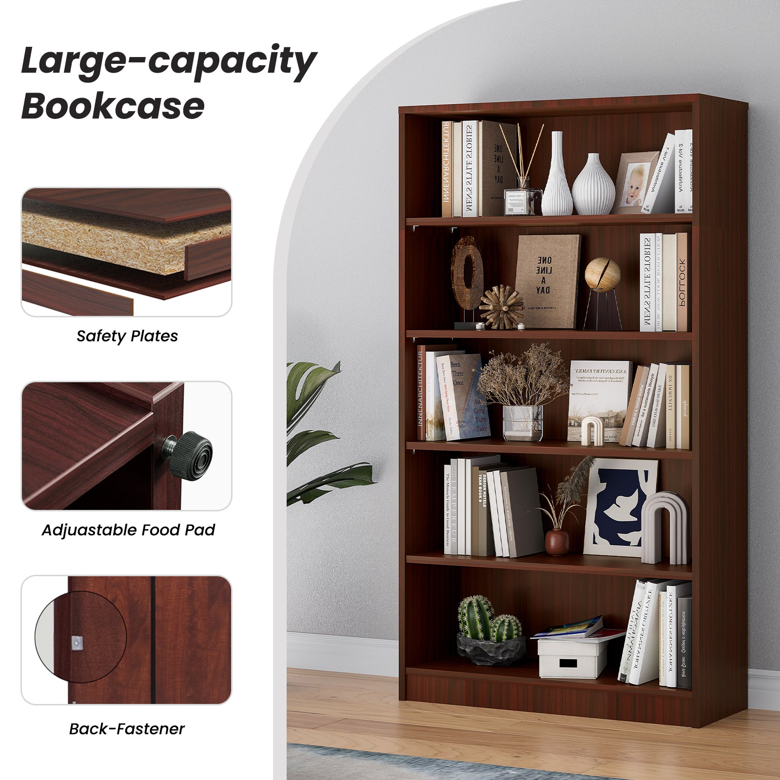 Bookshelf for Bedroom 5 Shelf Office Bookcase 60 Inches Tall Modern Wood Bookshelf for Living Room 5 Tier Wide Manga Bookshelves Library Bookcase