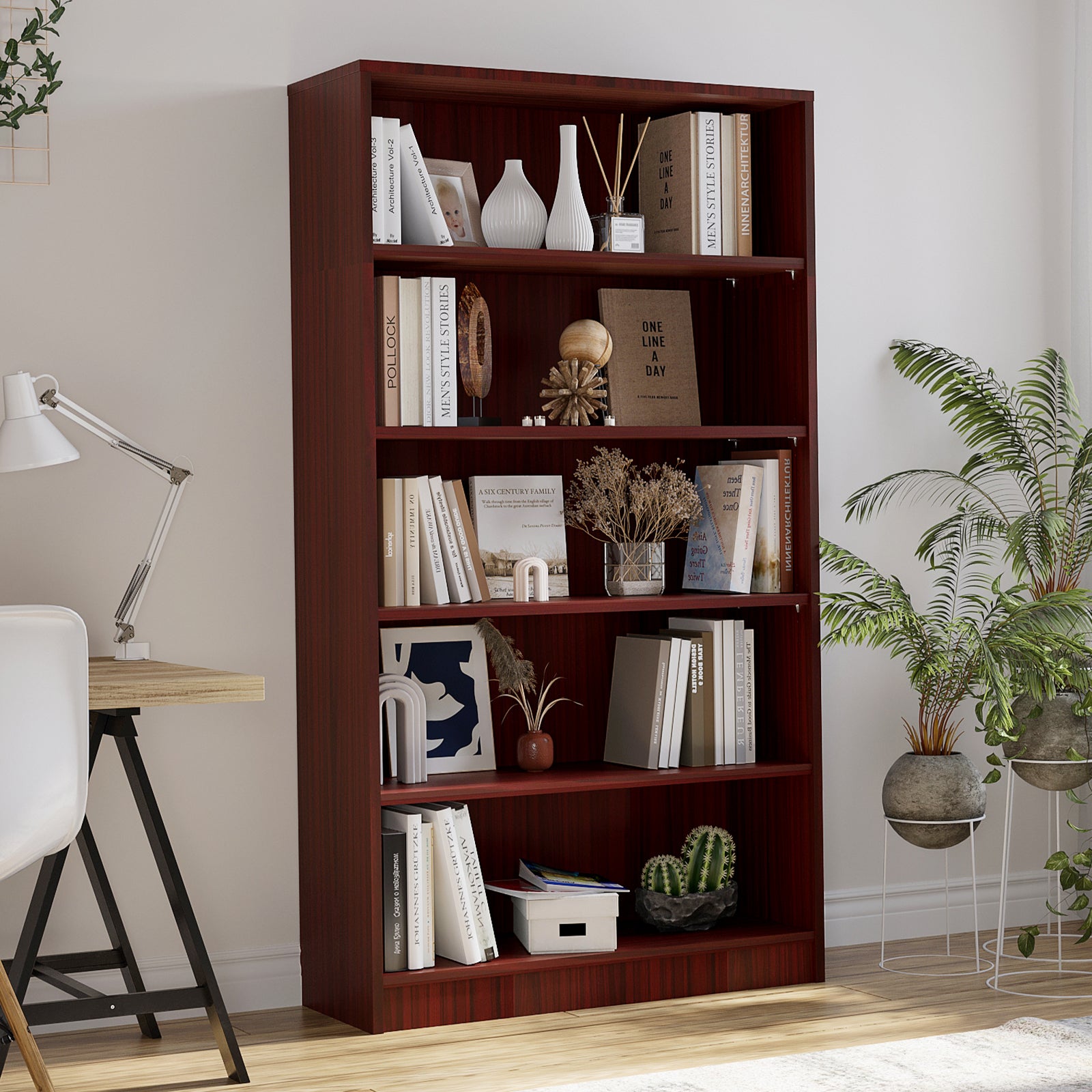 Bookshelf for Bedroom 5 Shelf Office Bookcase 60 Inches Tall Modern Wood Bookshelf for Living Room 5 Tier Wide Manga Bookshelves Library Bookcase