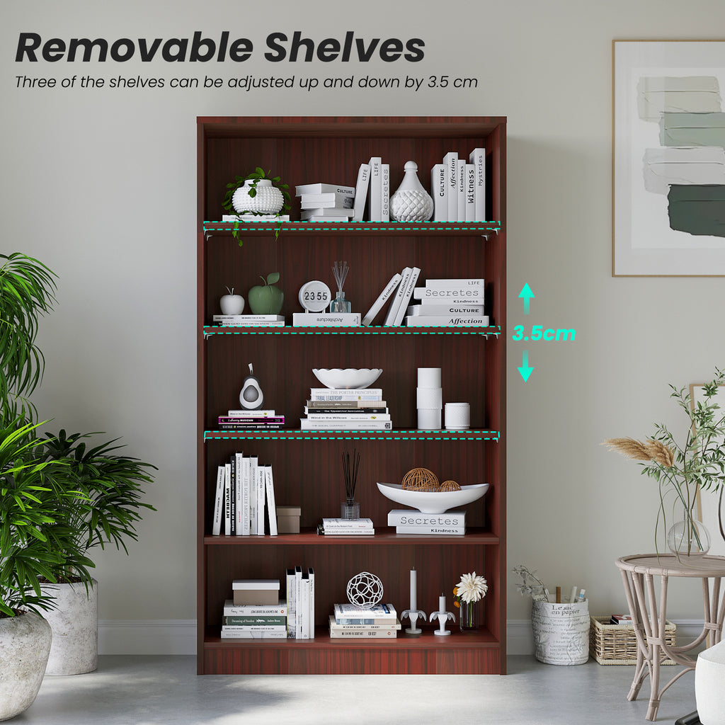 Bookshelf for Bedroom 5 Shelf Office Bookcase 60 Inches Tall Modern Wood Bookshelf for Living Room 5 Tier Wide Manga Bookshelves Library Bookcase