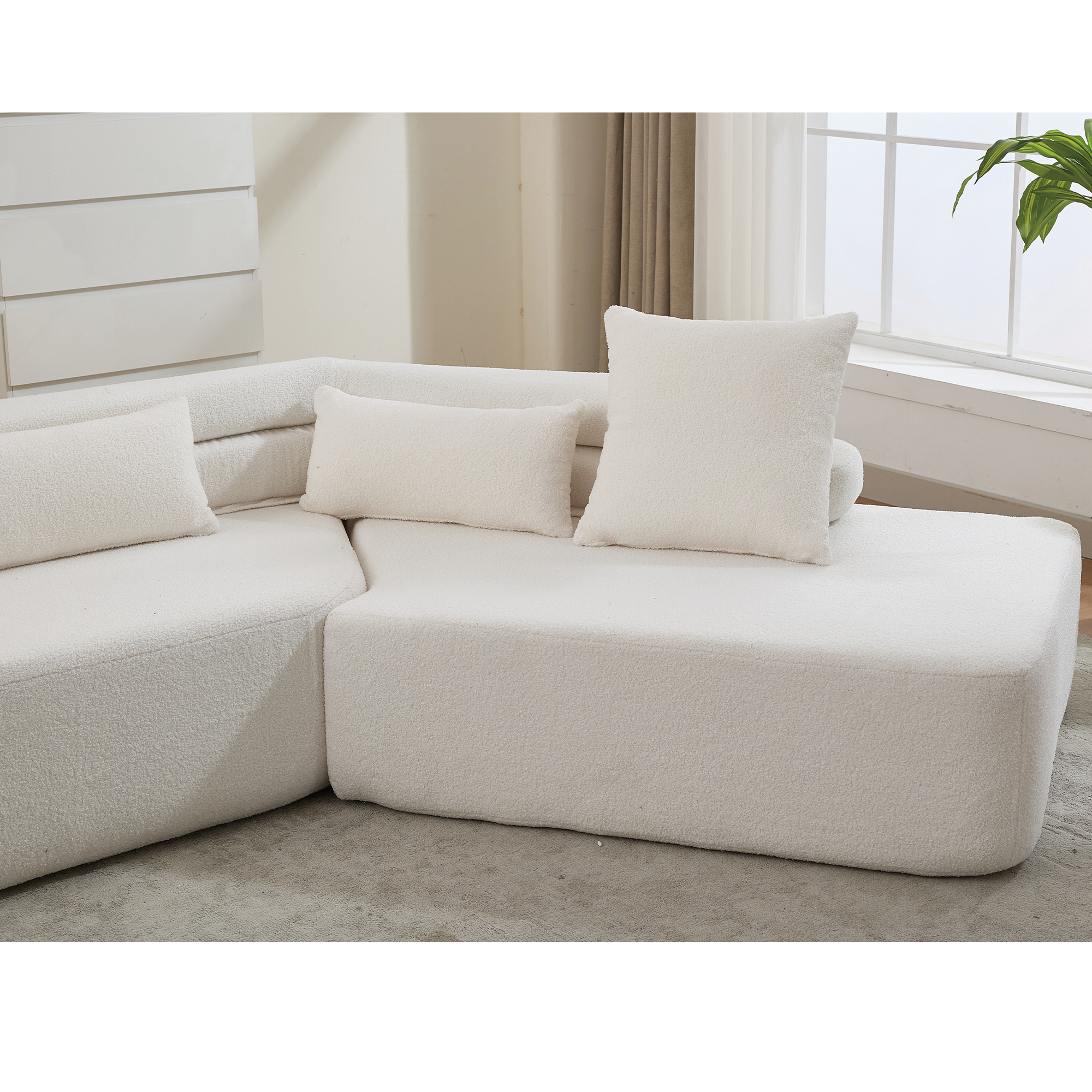 [NEW ARRIVED] [VIDEO PROVIDED] 128Minimalist Cloud Sectional Couch ,Modern Couches ,4-Seater ,No Assembly,Two modular sofa,Boucle Teddy Fabric, upholstered , anti-wrinkle fabric, Beige