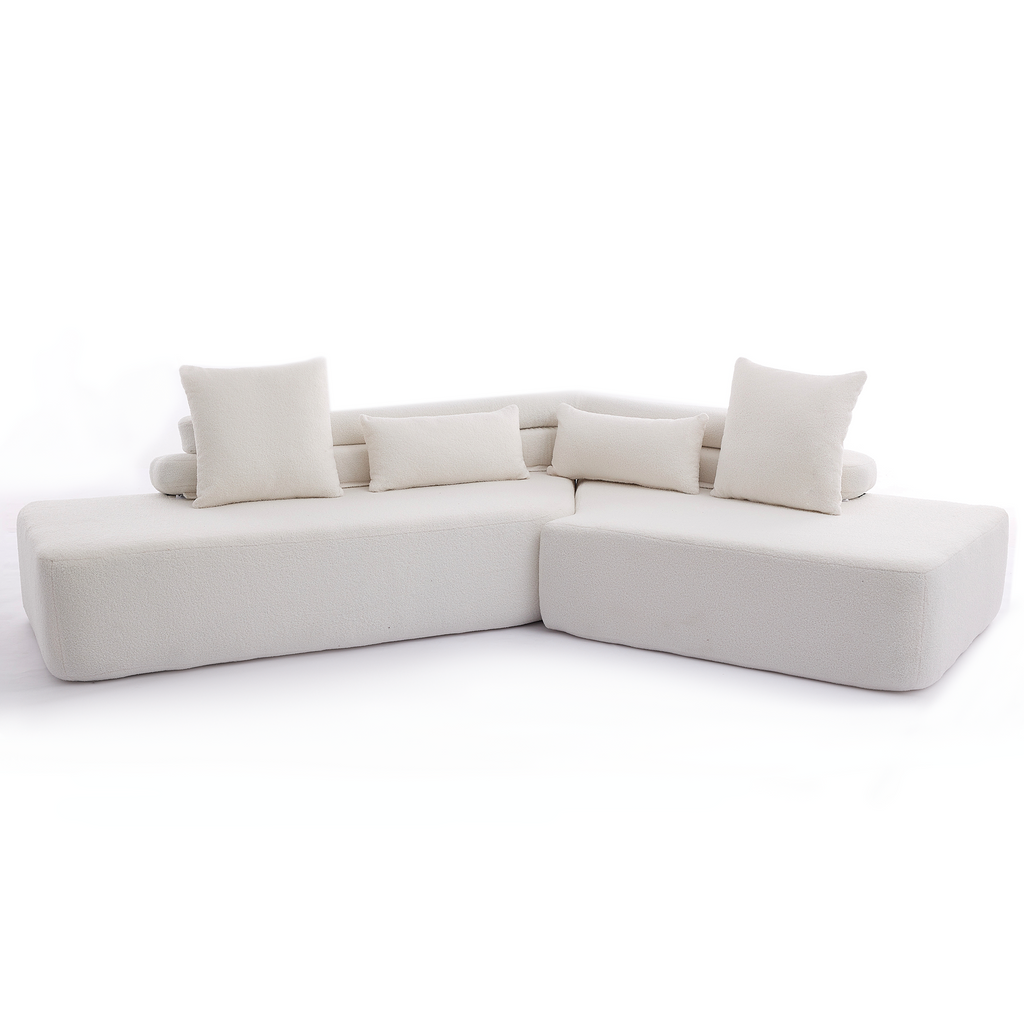 [NEW ARRIVED] [VIDEO PROVIDED] 128Minimalist Cloud Sectional Couch ,Modern Couches ,4-Seater ,No Assembly,Two modular sofa,Boucle Teddy Fabric, upholstered , anti-wrinkle fabric, Beige