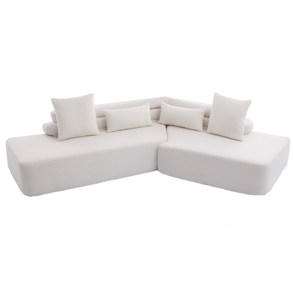 [NEW ARRIVED] [VIDEO PROVIDED] 128Minimalist Cloud Sectional Couch ,Modern Couches ,4-Seater ,No Assembly,Two modular sofa,Boucle Teddy Fabric, upholstered , anti-wrinkle fabric, Beige