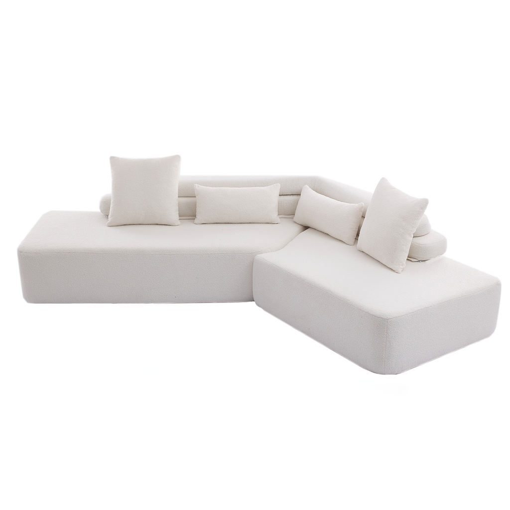 [NEW ARRIVED] [VIDEO PROVIDED] 128Minimalist Cloud Sectional Couch ,Modern Couches ,4-Seater ,No Assembly,Two modular sofa,Boucle Teddy Fabric, upholstered , anti-wrinkle fabric, Beige