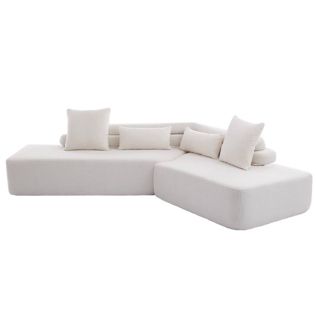 [NEW ARRIVED] [VIDEO PROVIDED] 128Minimalist Cloud Sectional Couch ,Modern Couches ,4-Seater ,No Assembly,Two modular sofa,Boucle Teddy Fabric, upholstered , anti-wrinkle fabric, Beige
