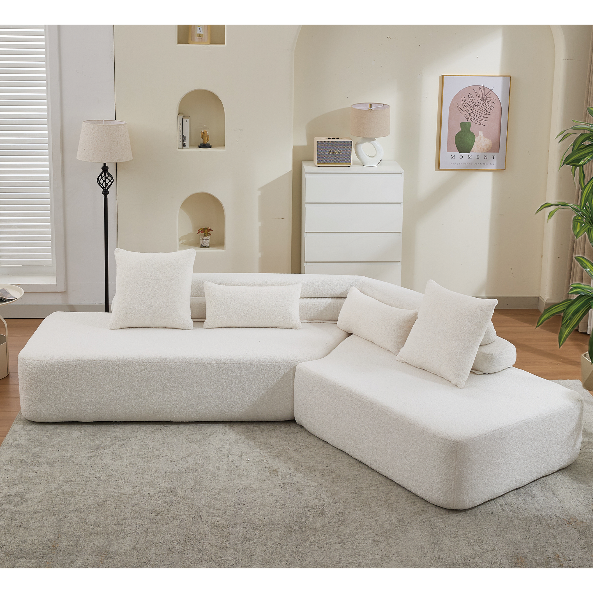 [NEW ARRIVED] [VIDEO PROVIDED] 128Minimalist Cloud Sectional Couch ,Modern Couches ,4-Seater ,No Assembly,Two modular sofa,Boucle Teddy Fabric, upholstered , anti-wrinkle fabric, Beige