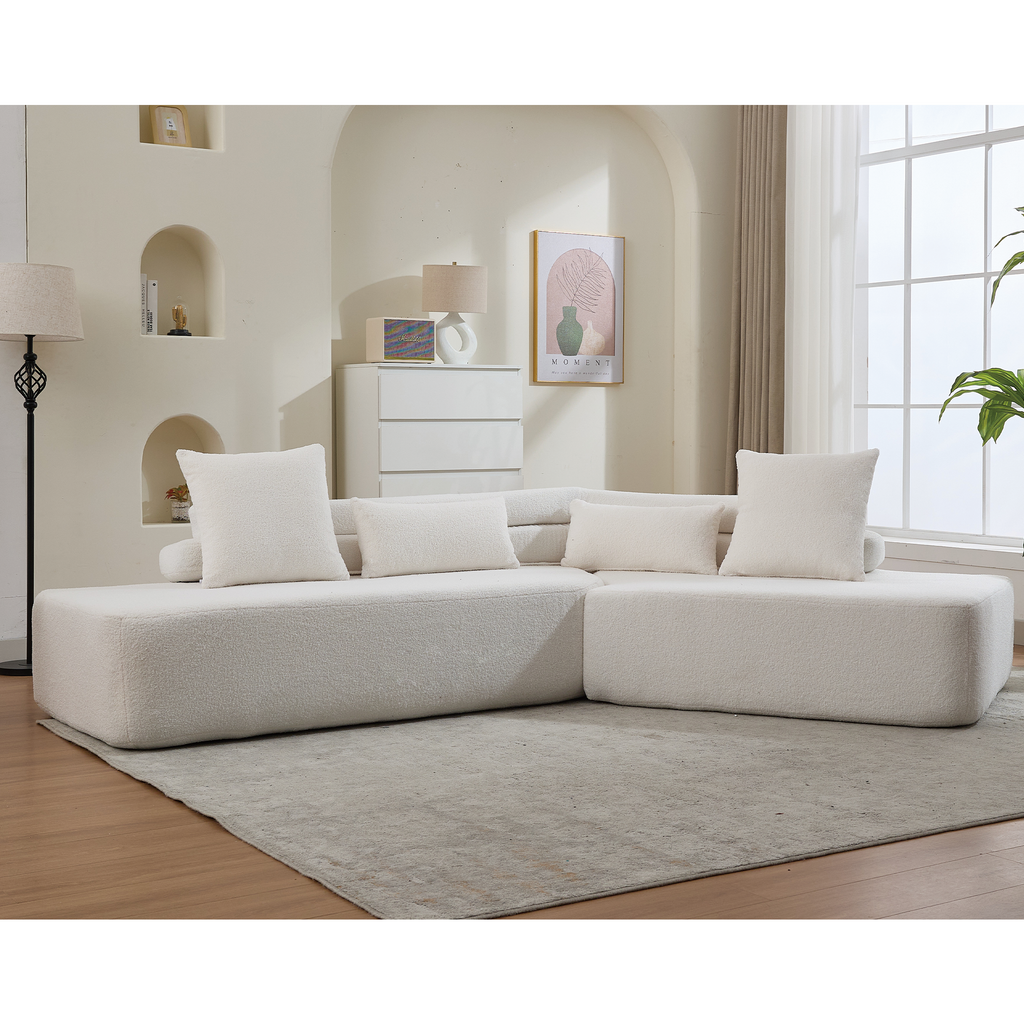 [NEW ARRIVED] [VIDEO PROVIDED] 128Minimalist Cloud Sectional Couch ,Modern Couches ,4-Seater ,No Assembly,Two modular sofa,Boucle Teddy Fabric, upholstered , anti-wrinkle fabric, Beige
