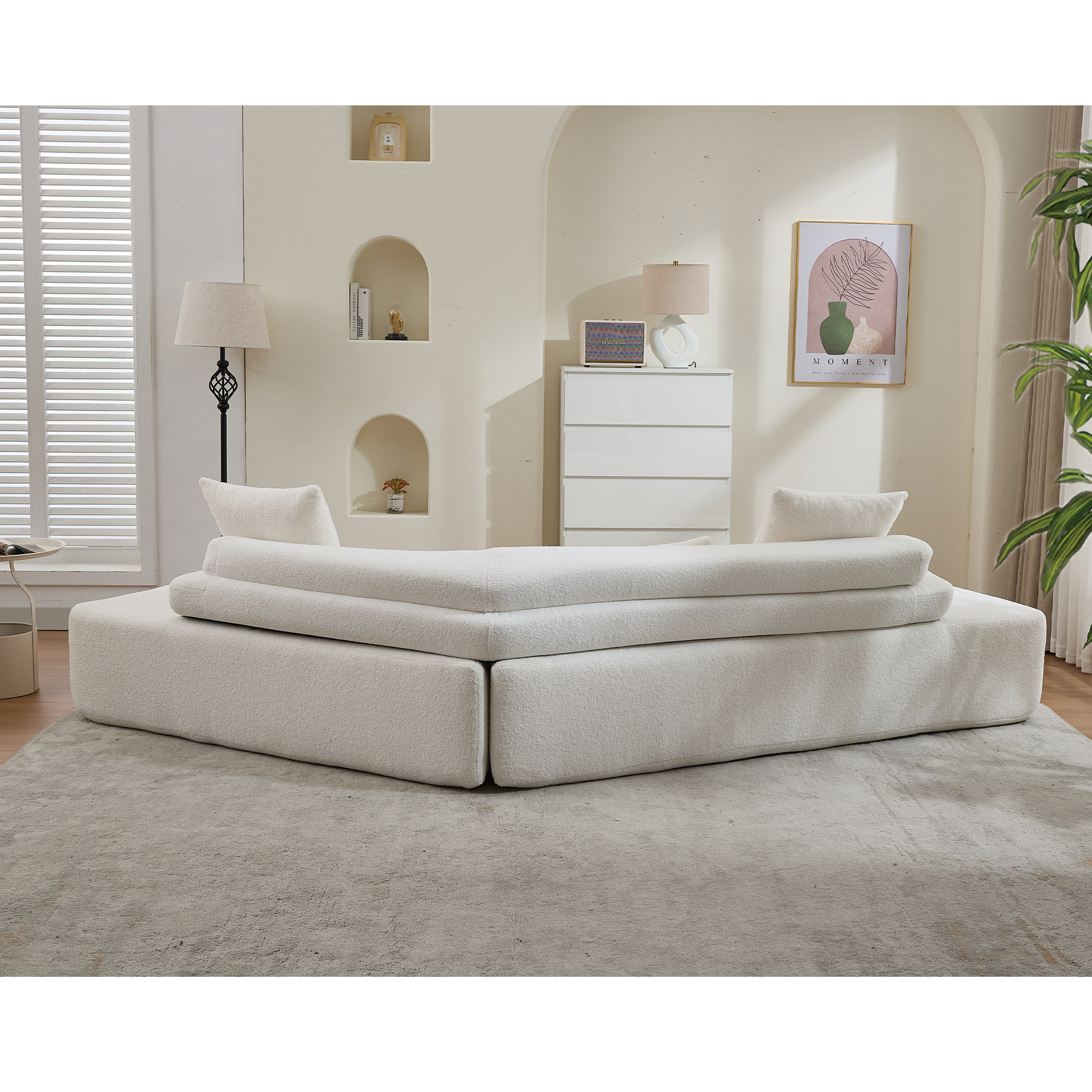 [NEW ARRIVED] [VIDEO PROVIDED] 128Minimalist Cloud Sectional Couch ,Modern Couches ,4-Seater ,No Assembly,Two modular sofa,Boucle Teddy Fabric, upholstered , anti-wrinkle fabric, Beige