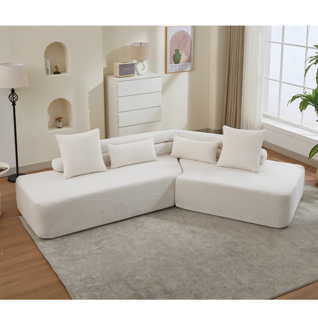 [NEW ARRIVED] [VIDEO PROVIDED] 128Minimalist Cloud Sectional Couch ,Modern Couches ,4-Seater ,No Assembly,Two modular sofa,Boucle Teddy Fabric, upholstered , anti-wrinkle fabric, Beige