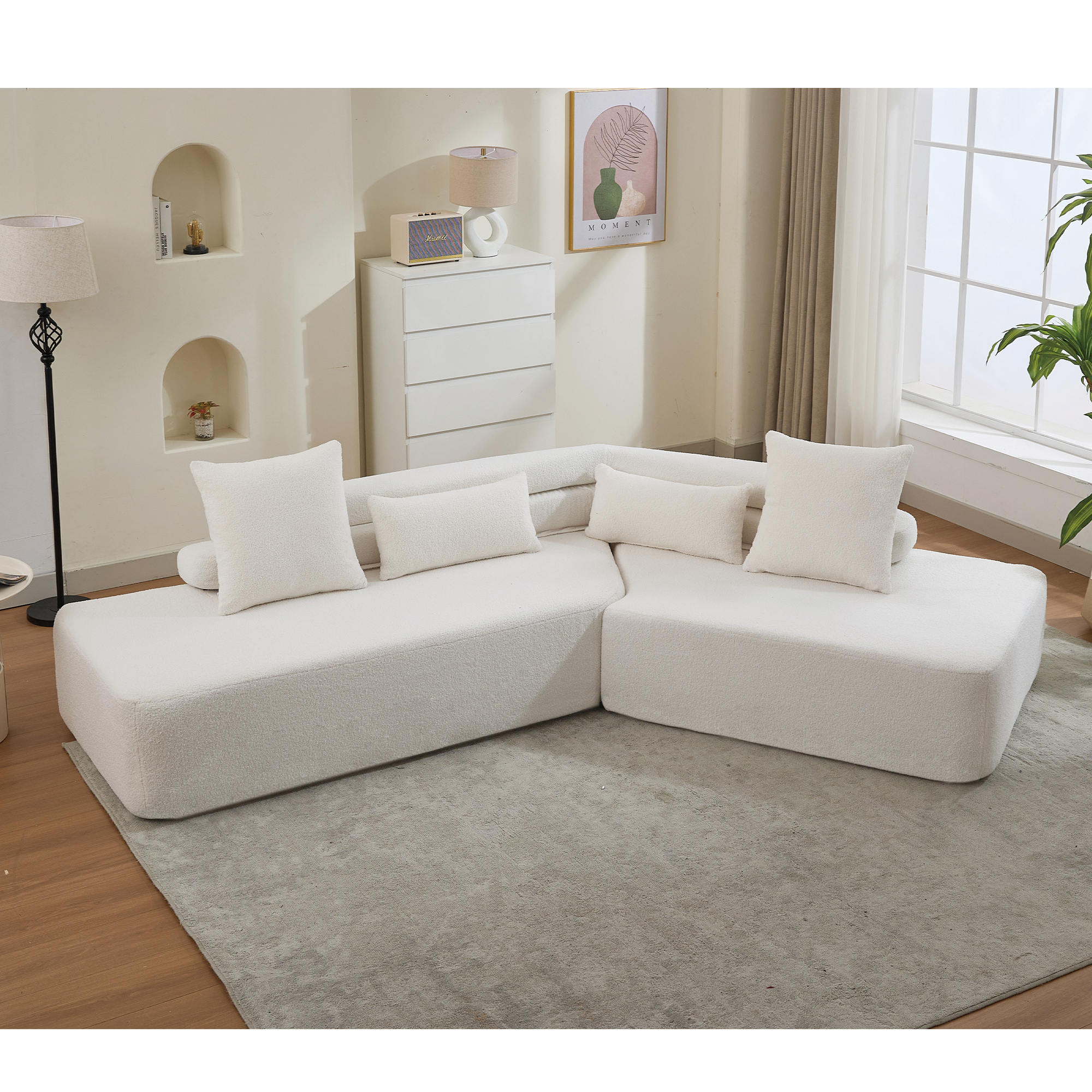 [NEW ARRIVED] [VIDEO PROVIDED] 128Minimalist Cloud Sectional Couch ,Modern Couches ,4-Seater ,No Assembly,Two modular sofa,Boucle Teddy Fabric, upholstered , anti-wrinkle fabric, Beige