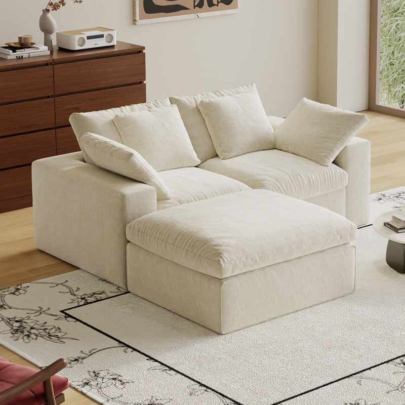 Modular Sectional Sofa, 3 Seats, Compressed Sectional Sofa Modern Minimalist Style Final Couch, Sleeper Sofa for Living Room, Comfy Compressed Sofa Couch Sofa With Ottoman, White