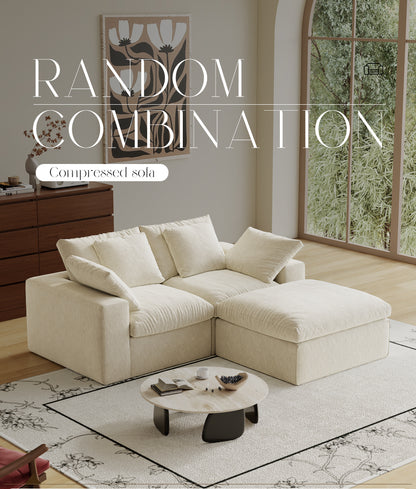 Modular Sectional Sofa, 3 Seats, Compressed Sectional Sofa Modern Minimalist Style Final Couch, Sleeper Sofa for Living Room, Comfy Compressed Sofa Couch Sofa With Ottoman, White