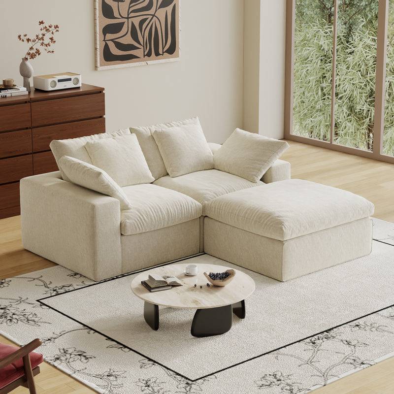 Modular Sectional Sofa, 3 Seats, Compressed Sectional Sofa Modern Minimalist Style Final Couch, Sleeper Sofa for Living Room, Comfy Compressed Sofa Couch Sofa With Ottoman, White