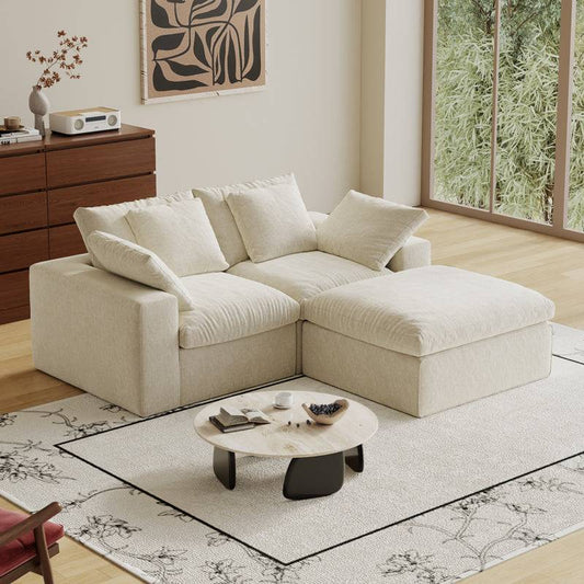 Modular Sectional Sofa, 3 Seats, Compressed Sectional Sofa Modern Minimalist Style Final Couch, Sleeper Sofa for Living Room, Comfy Compressed Sofa Couch Sofa With Ottoman, White