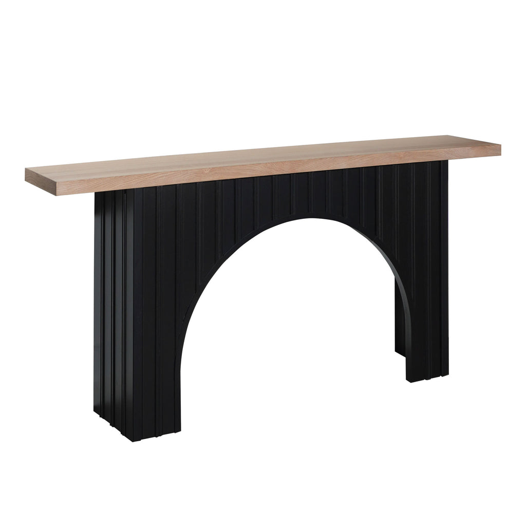 Modern Minimalist Console Table with Black Arch Base and Natural Wood Top,66in Length Console Table,Wood Table