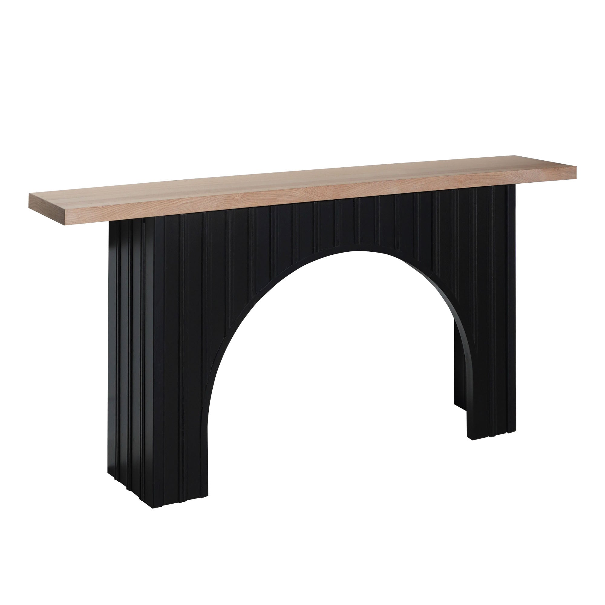 Modern Minimalist Console Table with Black Arch Base and Natural Wood Top,66in Length Console Table,Wood Table