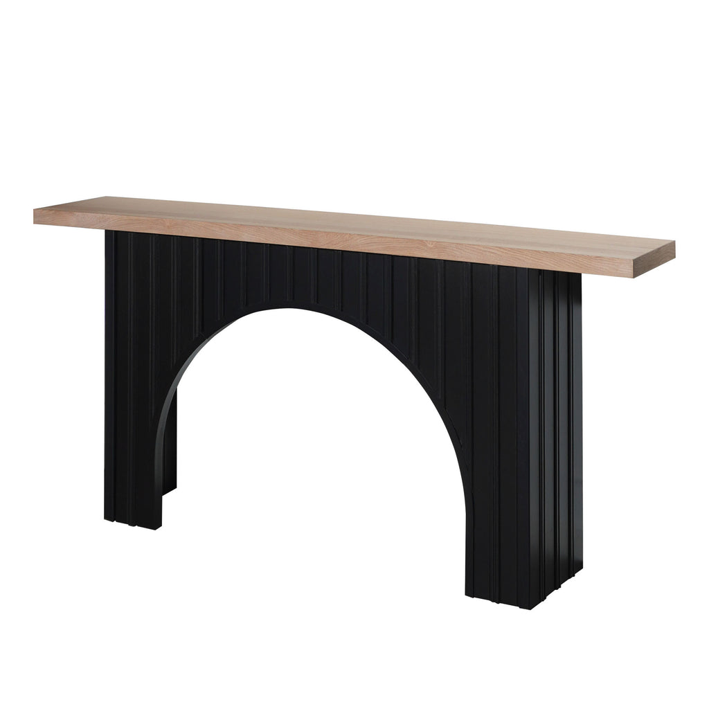 Modern Minimalist Console Table with Black Arch Base and Natural Wood Top,66in Length Console Table,Wood Table