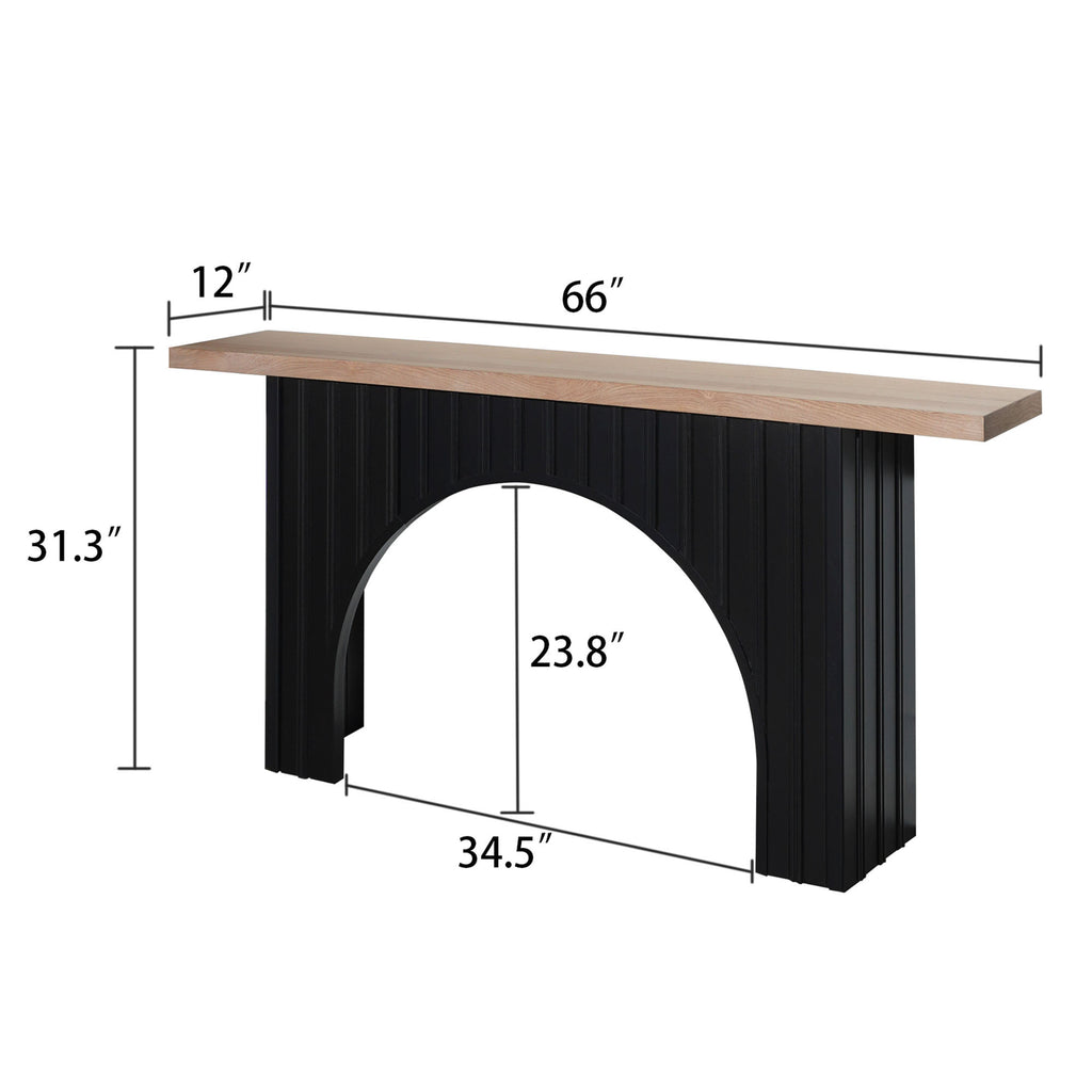 Modern Minimalist Console Table with Black Arch Base and Natural Wood Top,66in Length Console Table,Wood Table