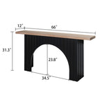 Modern Minimalist Console Table with Black Arch Base and Natural Wood Top,66in Length Console Table,Wood Table