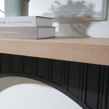Modern Minimalist Console Table with Black Arch Base and Natural Wood Top,66in Length Console Table,Wood Table