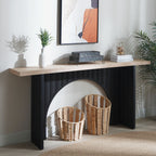 Modern Minimalist Console Table with Black Arch Base and Natural Wood Top,66in Length Console Table,Wood Table