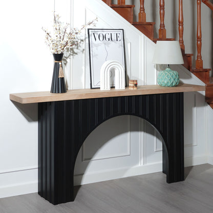 Modern Minimalist Console Table with Black Arch Base and Natural Wood Top,66in Length Console Table,Wood Table