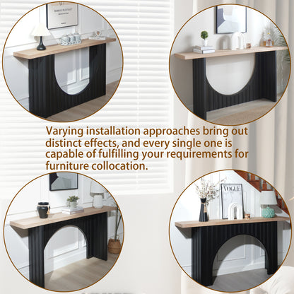 Modern Minimalist Console Table with Black Arch Base and Natural Wood Top,66in Length Console Table,Wood Table