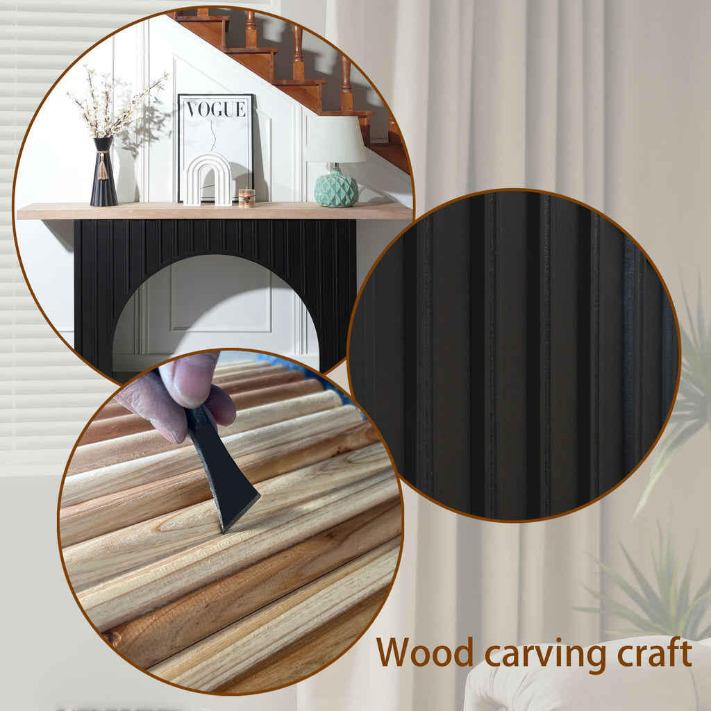 Modern Minimalist Console Table with Black Arch Base and Natural Wood Top,66in Length Console Table,Wood Table