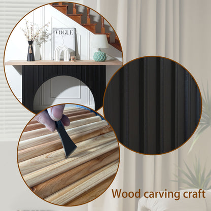 Modern Minimalist Console Table with Black Arch Base and Natural Wood Top,66in Length Console Table,Wood Table