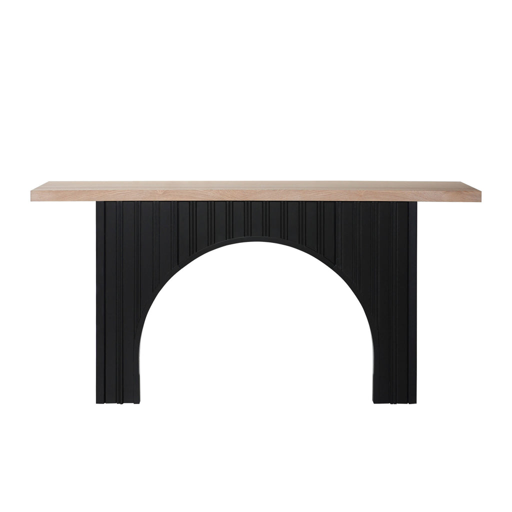 Modern Minimalist Console Table with Black Arch Base and Natural Wood Top,66in Length Console Table,Wood Table
